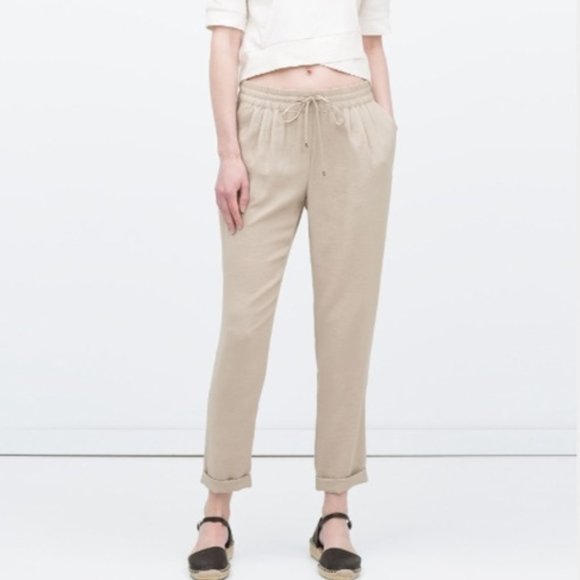 Zara Beige drawstring joggers - Picture 1 of 5